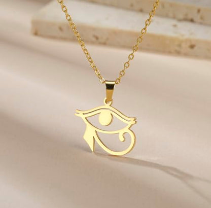 Ankh Cross Y Necklace Key of Life Eye of Horus Pendant Cartouche Long Chain Protection African Coptic Amulet Ancient Egyptian Religious Jewelry Gift for Women Men - color: Eye of Horus gold