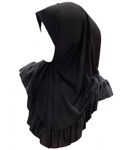 MioCloth Women One Piece Hijabs Elegant Ruffle Trim Soft Beanie Cap Turban Head Wrap Scarf Prayer Veils Headcover - color: Black