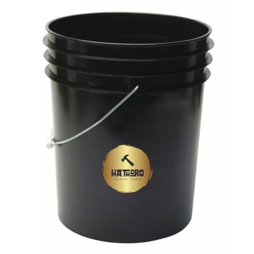 5 Gallon Food Grade Plastic Bucket, Open Head Pail with Handle, 12-3/8 in Diameter x 14-3/4 in Height (Black, 6 Pack) - color: Black, size: 6 Pack