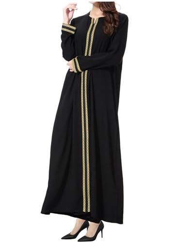 WSPLYSPJY Embroidered Abaya Muslim Dresses for Women Prayer Robe - color: Black, size: X-Large
