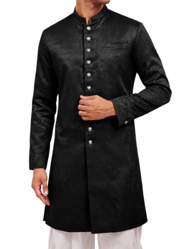 Runcati Mens Kurta Sherwani Coats Kaftan Indian Ethnic Royal Textured Suits - color: Diamond- Black, size: XX-Large