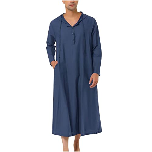 Ctreela Kaftan Thobe for Men Big And Tall Muslim Hooded Robe Mens Long Sleeve Caftan Thawb Islamic Ramadan Masjid Gown - color: Navy, size: 4X-Large