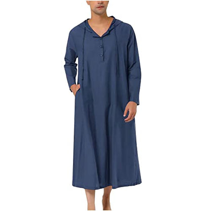 Ctreela Kaftan Thobe for Men Big And Tall Muslim Hooded Robe Mens Long Sleeve Caftan Thawb Islamic Ramadan Masjid Gown - color: Navy, size: 5X-Large