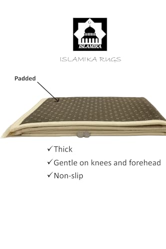 Prayer Rug Muslim Mat Islamic - Thick Prayer Rug Sajadah for Kids Men Women with Islam Prayer Beads for Eid Travel Ramadan, Soft and Luxury (Beige) - color: Beige