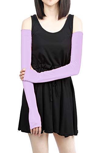 V28 Women Stretchy Long Sleeve Fingerless Gloves - color: Lightpurple