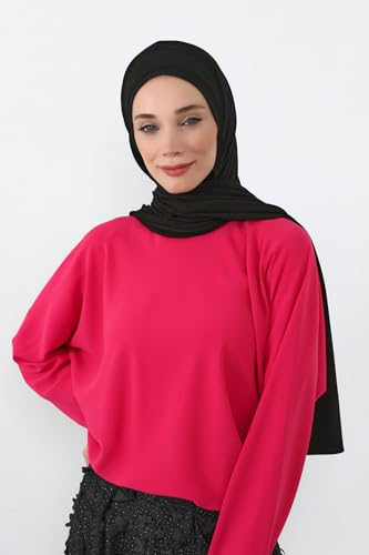 Aisha's Design Neck-Covering Practical Jersey Hijab with Built-In Ninja Bonnet - color: Black