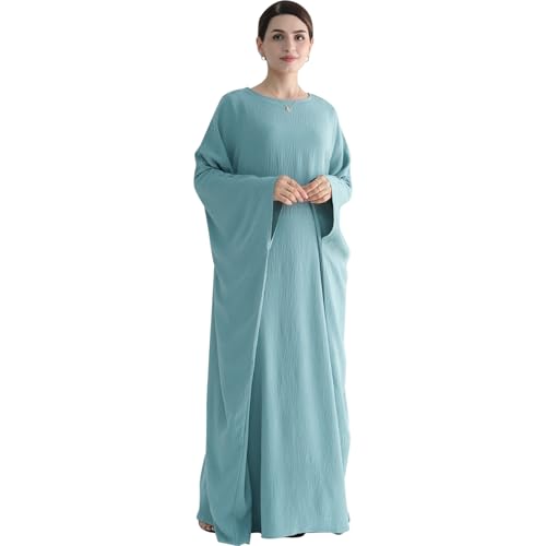 Women Muslim Abaya Dress 1Piece Bat Sleeve Islamic Maxi Robe Fashion Jilbab for Women Eid Kaftan Muslim Robe - color: Mint Greena, size: Medium