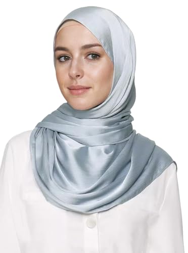 Lina & Lily Premium Crinkled Satin Hijab Head Scarf Shawl for Muslim Women - color: Baby Blue