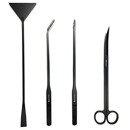 Aquarium Tweezers, Capetsma Stainless Steel Aquarium Plant Tools Long Aquascaping Tools Scissors Spatula Aquatic Plants Tool Set For Freshwater and Saltwater - color: Black