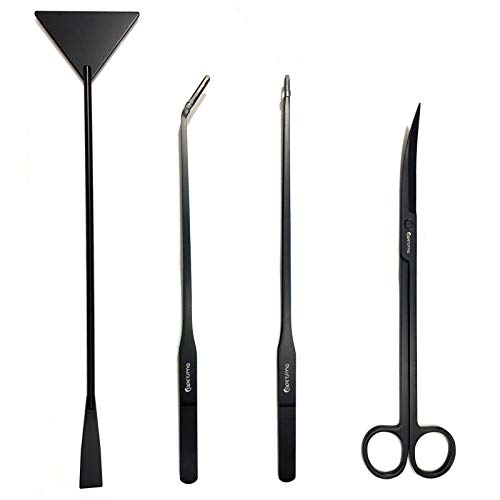 Aquarium Tweezers, Capetsma Stainless Steel Aquarium Plant Tools Long Aquascaping Tools Scissors Spatula Aquatic Plants Tool Set For Freshwater and Saltwater - color: Black
