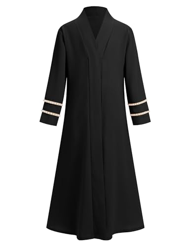 IDOPIP Muslim Dress for Girls Islamic Prayer Abaya Long Sleeve Cardigan Kaftan Robe Dresses with Hijab Ramadan Dubai Outfits - color: Black, size: 9-10 Years