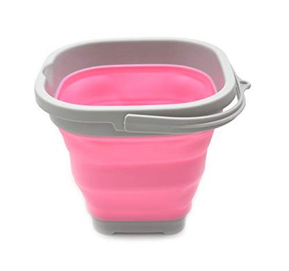 SAMMART 2.6L (0.68 Gallon) Super Mini Sqare Collapsible Plastic Bucket - Foldable Square Tub - Portable Fishing Water Pail - Space Saving Outdoor Waterpot (1, Pink) - color: Pink
