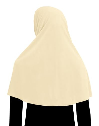 Women's Khimar Hijab Modest Muslim Cover Instant Elastane Elbow Length Easy Pull-on Islamic Headscarf - color: Ivory