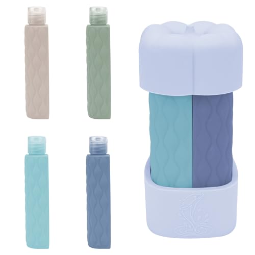 4 in 1 Travel Bottles for Toiletries, TSA Approved Silicone Travel Containers, Leak Proof Refillable Toiletry Containers for Shampoo Conditioner Lotion Body Wash (2oz, Blue) - color: Blue