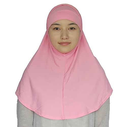 Women's Muslim Hijab Al-Amira Hijabs 2 Pieces with Tube Underscarf Cap Instant Soft Scarf - color: Pink