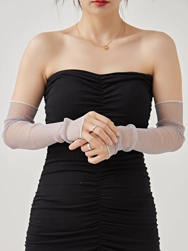 OTPEH 4 Pairs Women Mesh Sleeves Sheer Arm Sleeves Fashion Detachable Lace Sun Sleeves Thin Black White Gray Pink