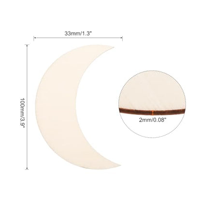 PATIKIL 3.9"x1.2" Wooden Moon, 10 Pack Unfinished Wood Moon Blank Wooden Cutouts Ornaments Natural Wood Pieces for Christmas Party Craft Projects - size: 3.9"x1.2"