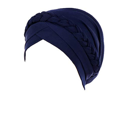 Cancer Chemo Beanies Bandana Headwrap Cap Satin Bonnet Head Scarf Hijab Braid Silky Turban Hats for Women - color: Navy