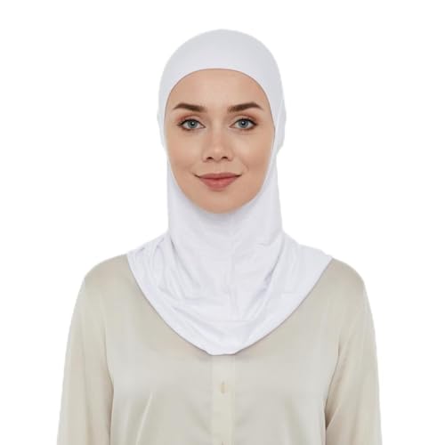 ihvan online, Hijab Undercap, Full Neck Coverage Under Scarf Hijabs, Head Coverings for Women, Muslim Stretchy Sports Turban - color: White