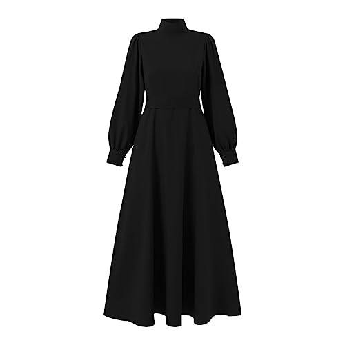 Muslim Prayer Dress Long Sleeve Loose Fit Maxi Dress Elegant Temperament Casual Wear Prayer Abaya Robe - color: 01#_black, size: Medium