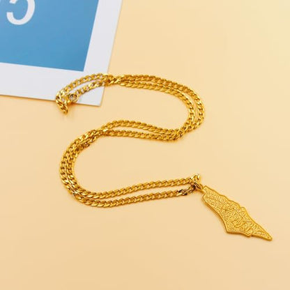 Uloveido Palestine Map Necklace – Arabic Engraved Stainless Steel Pendant, Islamic Middle Eastern Cultural Jewelry for Men and Women - color: Gold