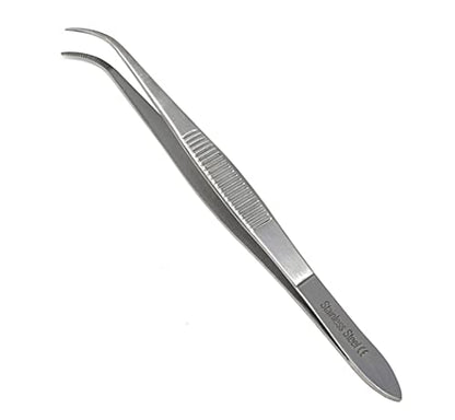 Iris Eye Dressing Forceps 4.5", Half Curved, Serrated Tips Made of Premium Quality Stainless Steel