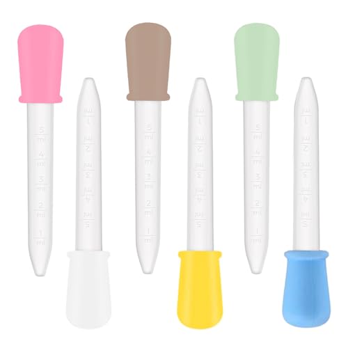 6 Pack Liquid Pipettes Droppers Silicone 5ml Clear Dropper, Crafts Projects (6 Colors)