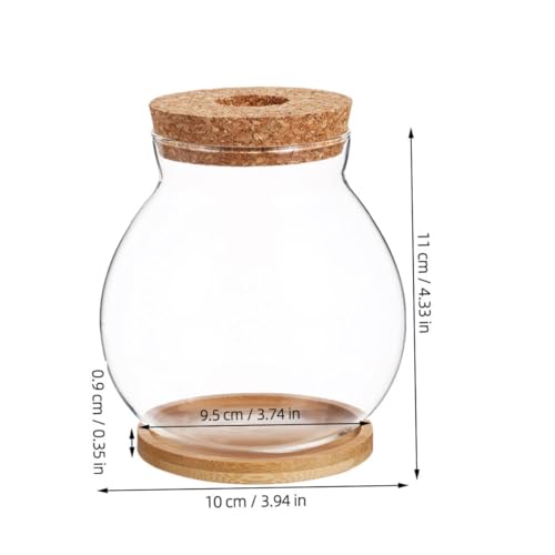 Small Glass Fish Bowl with Wood Lid, Hydroponic Desktop Aquarium Tank 10x11cm with Mat, Mini Planter Fish Tank for Home and Office Decoration