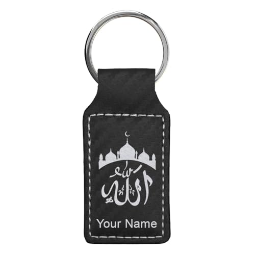 LaserGram Rectangle Keychain, Allah 2, Personalized Engraving Included (Carbon Fiber Black with Silver) - color: Carbon Fiber Black With Silver