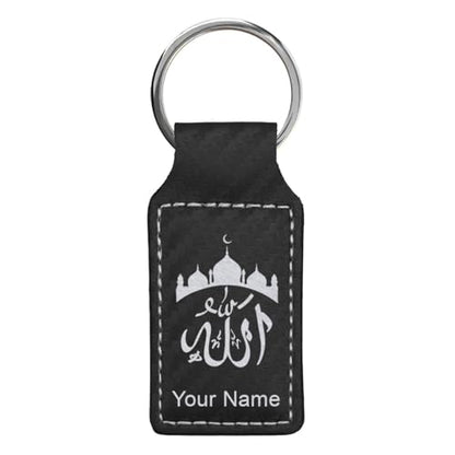 LaserGram Rectangle Keychain, Allah 2, Personalized Engraving Included (Carbon Fiber Black with Silver) - color: Carbon Fiber Black With Silver