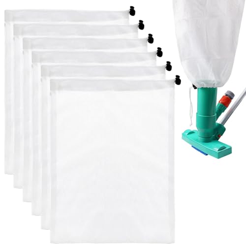 6-Pack Pool Vacuum Mesh Replacement Bags, Fine Mesh Leaf Vacuum Net Bags with Locking Cord for Pool Cleaners, Suitable for Pools, Aquariums, and Ponds, Collects Leaves and Debris