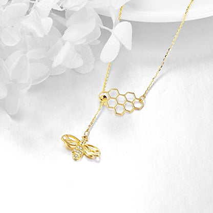 KECHO Gold Bee Necklace Gifts for Mom Women 14k Yellow Gold Honeycomb Honey Bee Pendant Necklaces Love Heart Jewelry Gifts for Women Her Wife - style: bee03