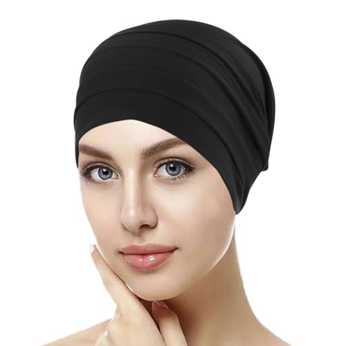PURFUN 2 Pcs Muslim Inner Hijab Caps Women Girls Stretchy Breathable Full Cover Undercap Tube Bonnet Under Scarf Hats Beanie - color: Black+grey/2pcs