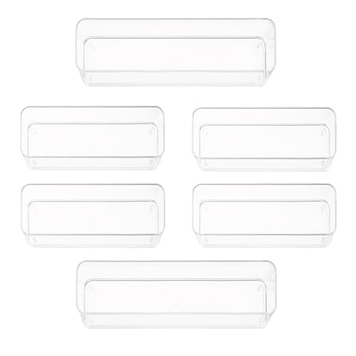 primebox Six Pcs. Plastic Clear Drawer Organizers. Stackable Storage Trays for Kitchen Utensils and Silverware. 2 Sizes. Stackable - size: Assorted Sizes