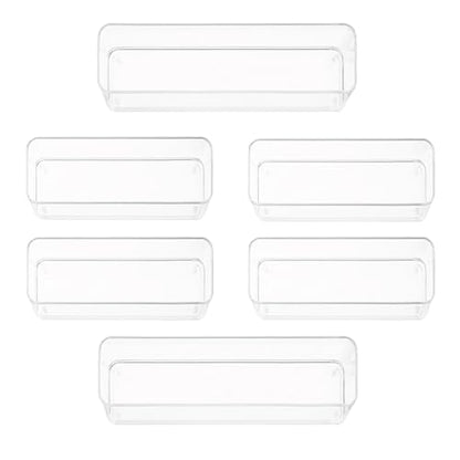 primebox Six Pcs. Plastic Clear Drawer Organizers. Stackable Storage Trays for Kitchen Utensils and Silverware. 2 Sizes. Stackable - size: Assorted Sizes