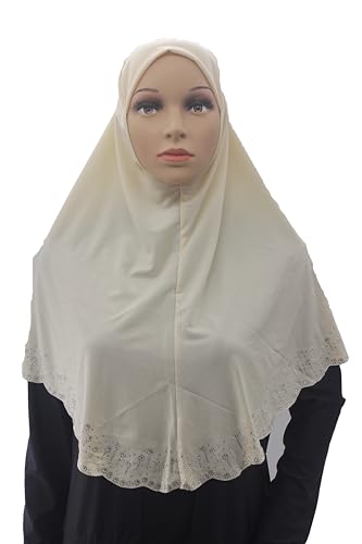 Instant Hijab Scarf for Women Muslim Women Clothing Headscarf for Girls with Czech Rhinestone - color: Cream-wavy Edge