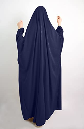 Qianliniuinc Women Muslim Full Cover Long Dress - Loose Hooded Dress Abaya Prayer Robe Islamic Clothes One-Size - color: Navy Blue