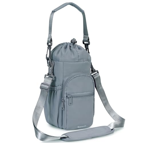 sportsnew 40oz Insulated Crossbody Water Bottle Bag Gym Hiking Phone Pocket | Water-resistant Lining, Padded Strap, Top Handle, Drawstring, Phone Pocket, Elastic Slots, Built-In Key Clip for Gym Walking - color: Blue