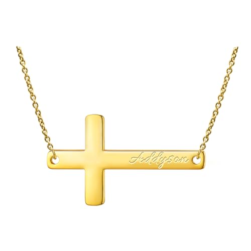 Ldurian Cross Name Necklace, Personalized Religious Cross Pendant Necklaces with Name Kimberly, Dainty 14K Gold-plated Baptism Gifts, Christian Gifts for Women Faith - color: Addyson