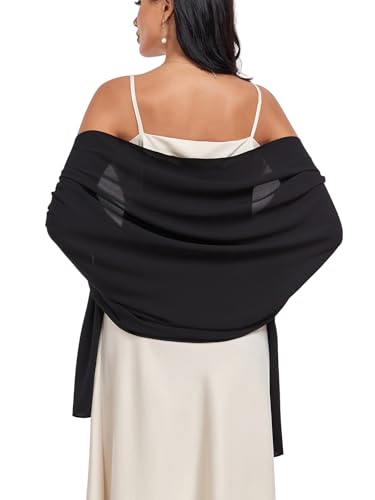 Shawls and Wraps Soft Chiffon Scarve Scarf For Evening Party Dresses Wedding Stole - color: Black1