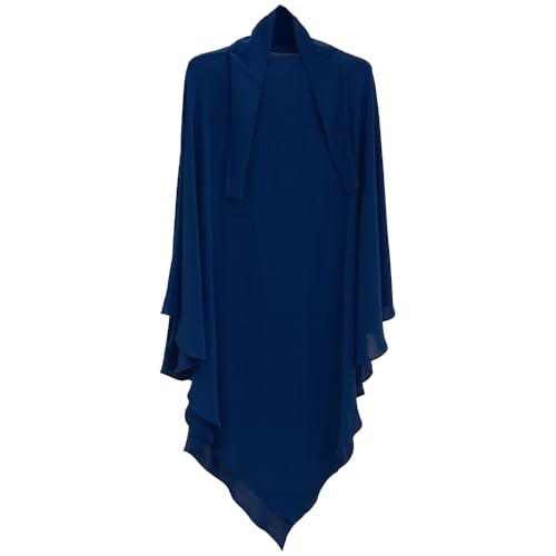 Muslim Prayer Abaya Islamic Women's Khimar Pure Color Hijab Dress Long Sleeve Dubai Kaftan - color: Darkbluehijab