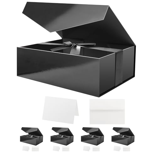 HAPPY POTATO 5 Black Large Magnetic Gift Boxes with Lids 11.5x8.1x3.8 Inch - color: Black-Side Ribbon-11.5x8.1x3.8 Inches-Pack of 6
