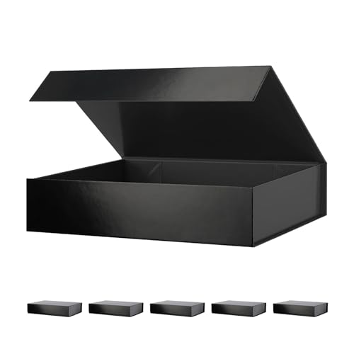 PACKHOME 6 Gift Boxes 11.5x8x2.5 Inches, Sturdy Shirt Boxes with Magnetic Lids for Multiple Occasions (Glossy Black) - color: 11x7.8x2.3 Inch-Black-Pack of 6