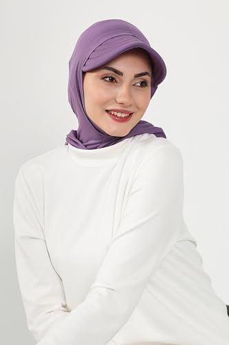 Aisha's Design Full Coverage Cotton Bonnet Hijab with Visor Modest Underscarf Bonnet - color: Purple