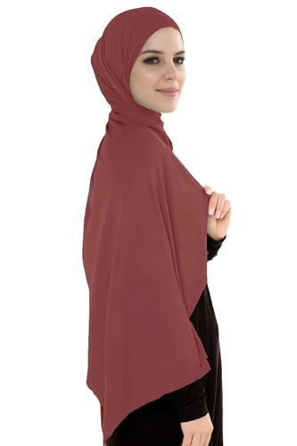 Lina & Lily Breathable Premium Modal Woven Hijab Head Scarf Shawl Wrap for Muslim Women Lightweight - color: Brick Red