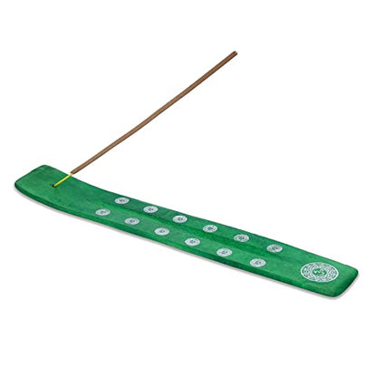 Bless-International Traditional-Handmade-Burner Wooden-Incense-Stick-Holder Ash-Catcher-Stand for-Aromatherapy-Meditation-Yoga (Earth Green) 10 Inches, Pack of 2 - color: Earth Green,10 Inch, size: Two Holders