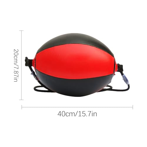 Reflex Boxing Ball, Punching Bag Set, Double End Feature Training Equipment, Pu Leather Ball with Carabiners and Headband, Speed and Reaction Hand Eye Exercise, Home Gym Use for Boxing 12x12 Inches - color: Red