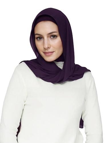 Lina & Lily Flowy Chiffon Instant Hijab Scarf Attached Jersey Ninja Undercap Full Coverage for Muslim Women - color: Dark Purple