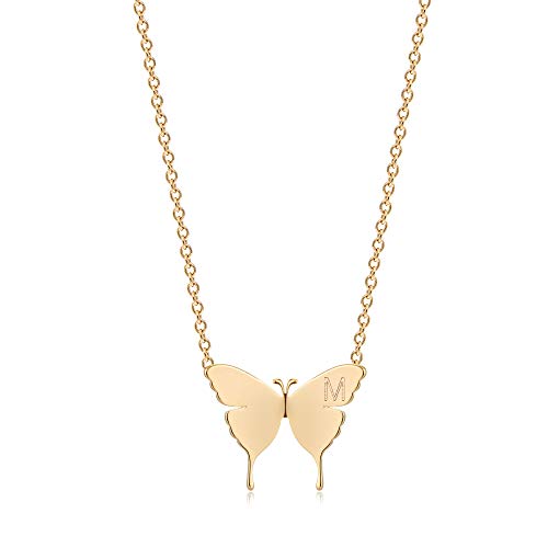 MEVECCO Dainty Polished Butterfly Initial Necklace for Women - style: M