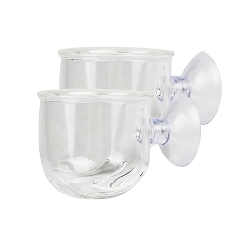 2-Pack Glass Feeding Cup for Aquarium Fish Feeder Shrimp Eggs Food Aquarium Equipment Aquatic Supplies - size: L